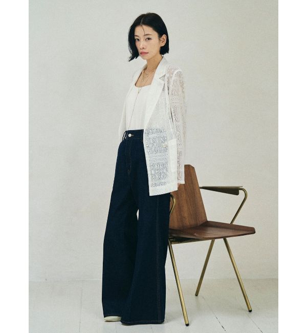 LAGUNAMOON「タイルパターンレースダブルジャケット」|テーラードジャケット|