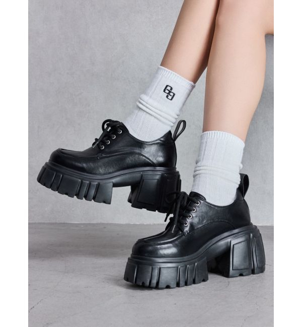 GYDA「レースアップボリュームソールローファー」|ローファー|ブラック