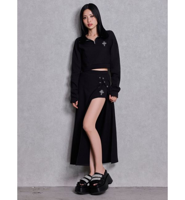 GYDA「sacred edge crossレースアップロングスリットスウェットスカート」|スカート|