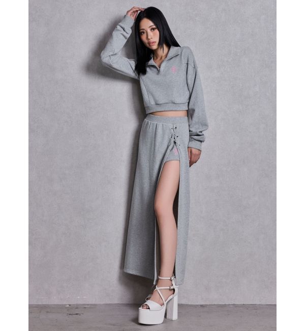 GYDA「sacred edge crossレースアップロングスリットスウェットスカート」|スカート|