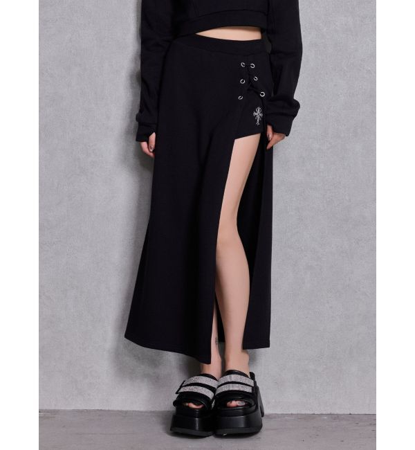 GYDA「sacred edge crossレースアップロングスリットスウェットスカート」|スカート|