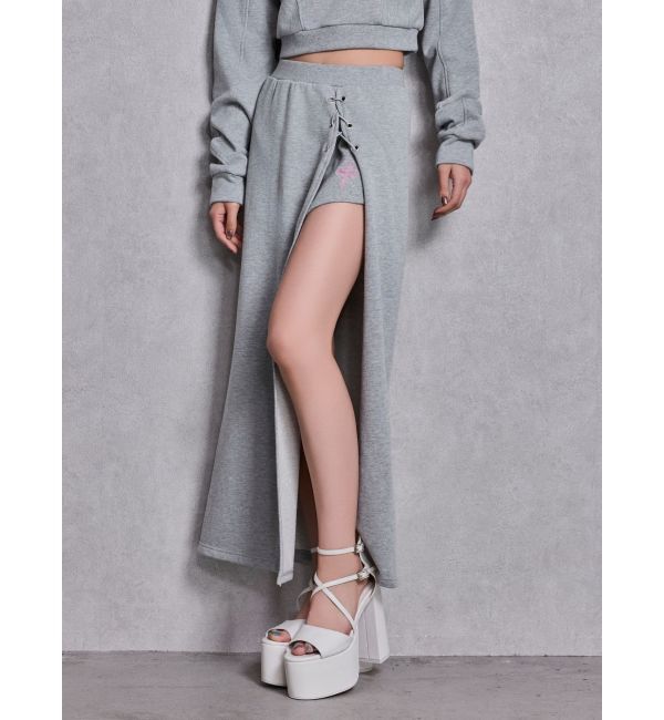 GYDA「sacred edge crossレースアップロングスリットスウェットスカート」|スカート|グレー