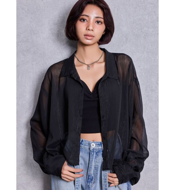 GYDA「SHEERラメショートシャツ」|シャツ・ブラウス|