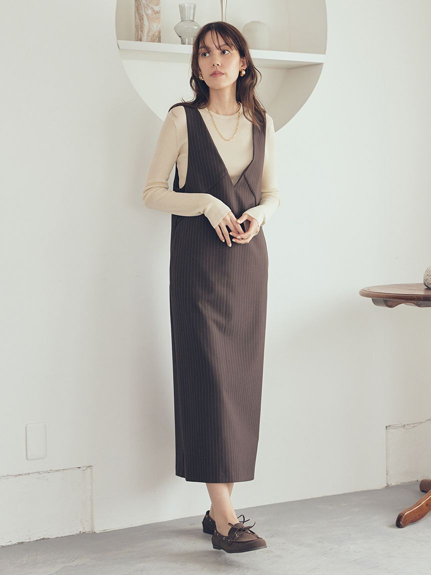 Mila Owen「【セットアイテム】クルーネックニット&times;Aラインキャミレイヤードワンピース」|ワンピース|