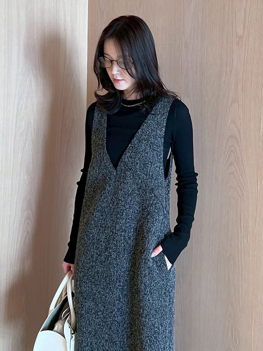 Mila Owen「【セットアイテム】クルーネックニット&times;Aラインキャミレイヤードワンピース」|ワンピース|