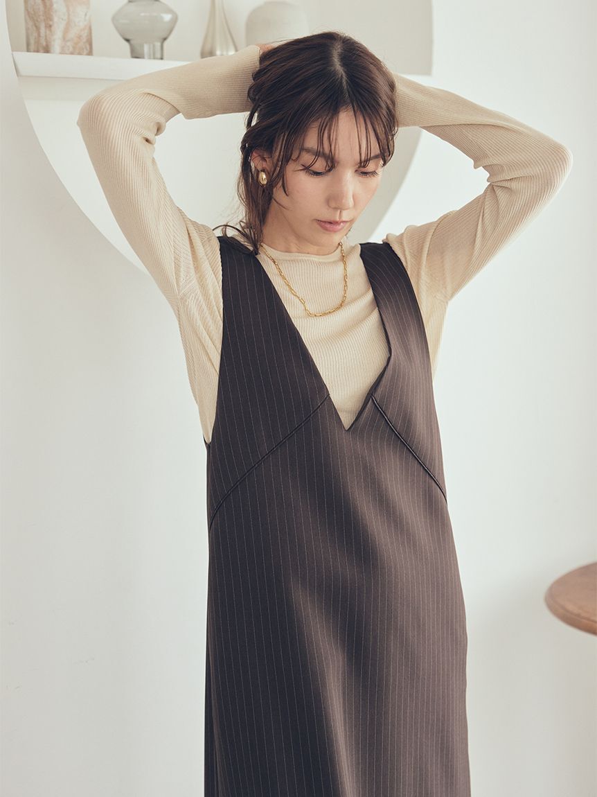 Mila Owen「【セットアイテム】クルーネックニット&times;Aラインキャミレイヤードワンピース」|ワンピース|