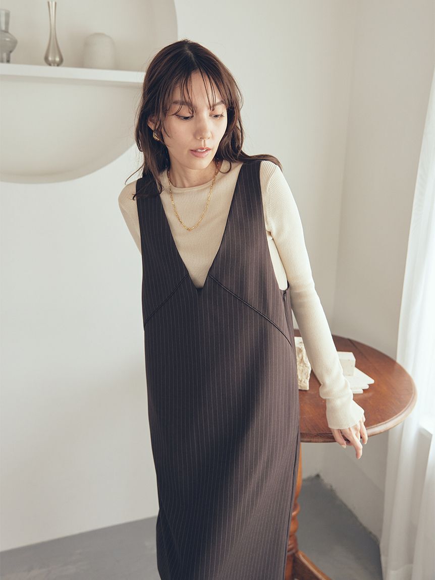 Mila Owen「【セットアイテム】クルーネックニット&times;Aラインキャミレイヤードワンピース」|ワンピース|