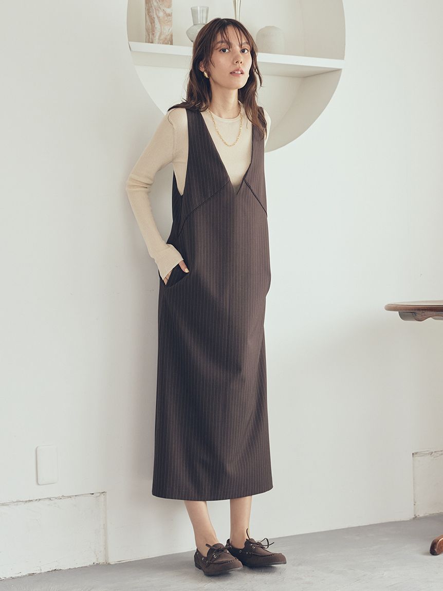 Mila Owen「【セットアイテム】クルーネックニット&times;Aラインキャミレイヤードワンピース」|ワンピース|BRW