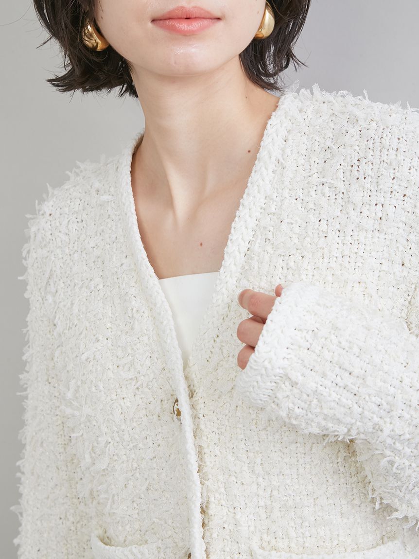 Mila Owen「ニットツイードジャケット」|ノーカラージャケット|
