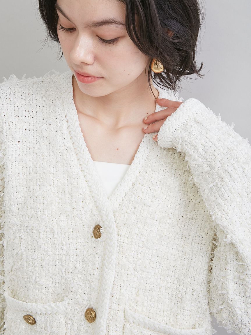 Mila Owen「ニットツイードジャケット」|ノーカラージャケット|