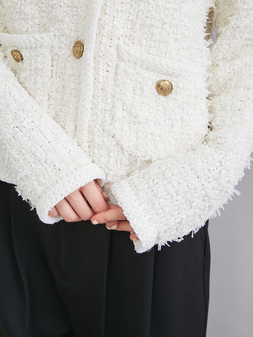 Mila Owen「ニットツイードジャケット」|ノーカラージャケット|