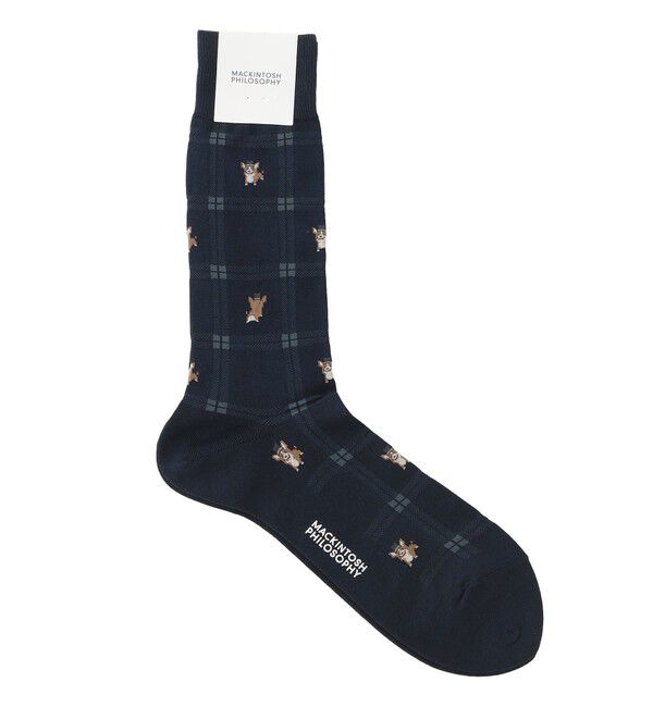 MACKINTOSH PHILOSOPHY「コーギー&times;チェック カジュアルソックス」|ソックス|ネイビー
