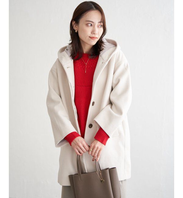 ikka「RENU メルトンミドル丈フードジャケット」|その他|オフホワイト