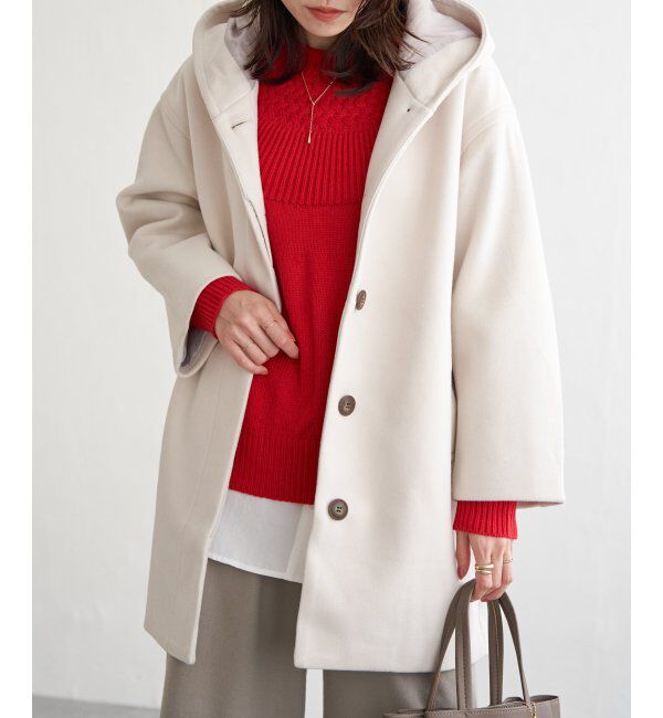 ikka「RENU メルトンミドル丈フードジャケット」|その他|