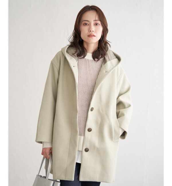 ikka「RENU メルトンミドル丈フードジャケット」|その他|ミドリケイ