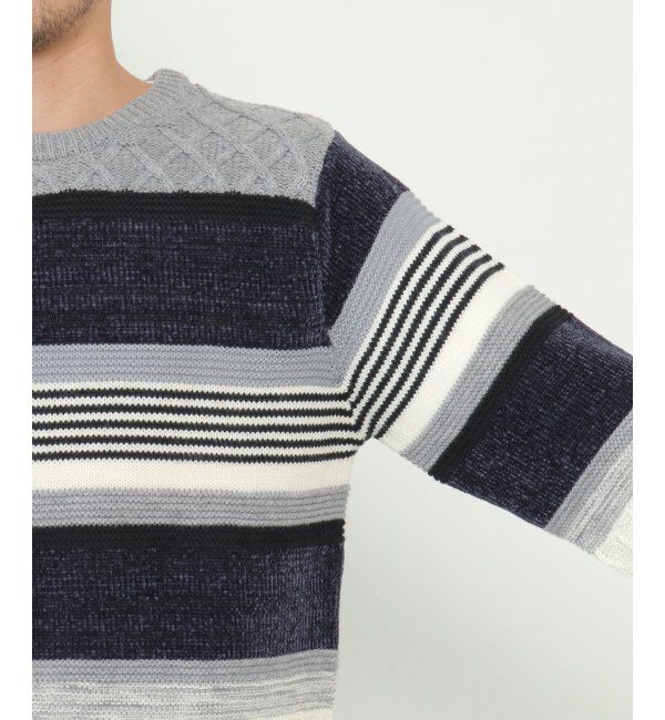 ikka「【洗濯機で洗える】モールミックスボーダーニット」|プルオーバー|