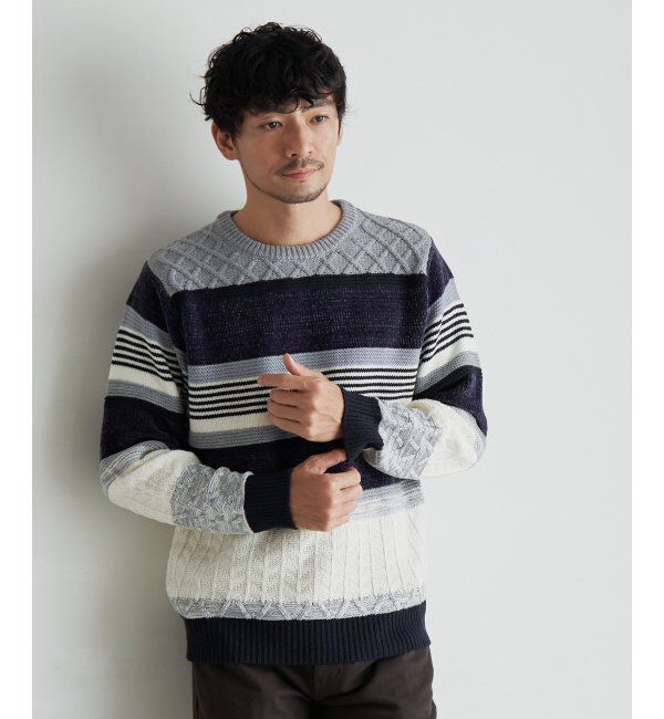 ikka「【洗濯機で洗える】モールミックスボーダーニット」|プルオーバー|