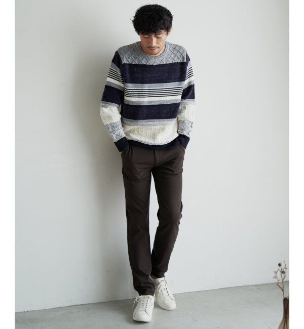 ikka「【洗濯機で洗える】モールミックスボーダーニット」|プルオーバー|
