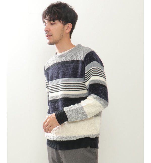 ikka「【洗濯機で洗える】モールミックスボーダーニット」|プルオーバー|