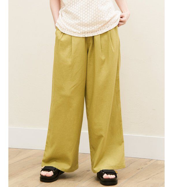 ikka「麻混ベルト付きイージーパンツ」|その他|ピスタチオグリーン