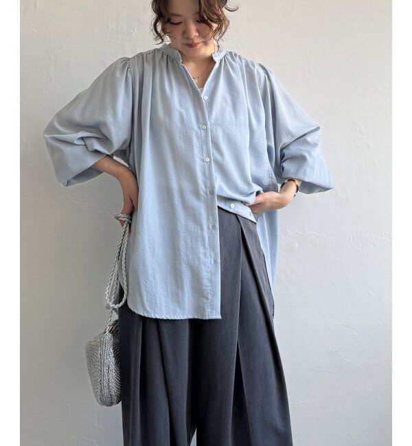 Lbc with Life「キリュウゾメバンドカラーチュニック」|シャツ・ブラウス|ライトブルー