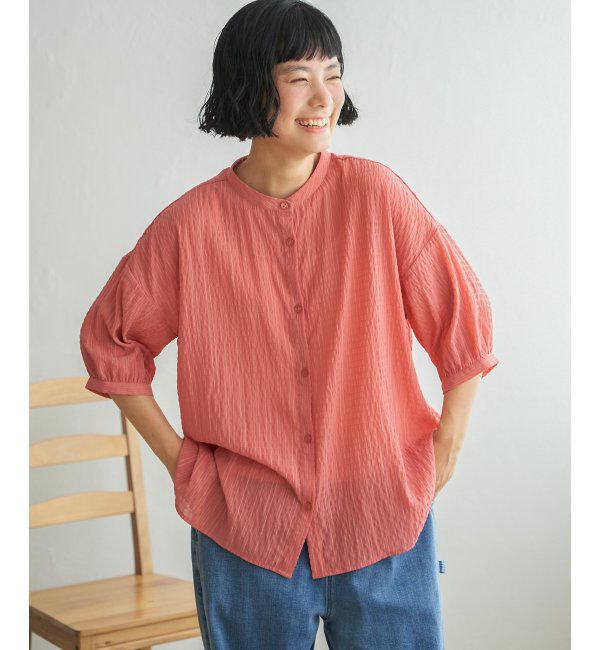 Lbc with Life「シャーリングバンドカラーブラウス」|シャツ・ブラウス|アプリコット