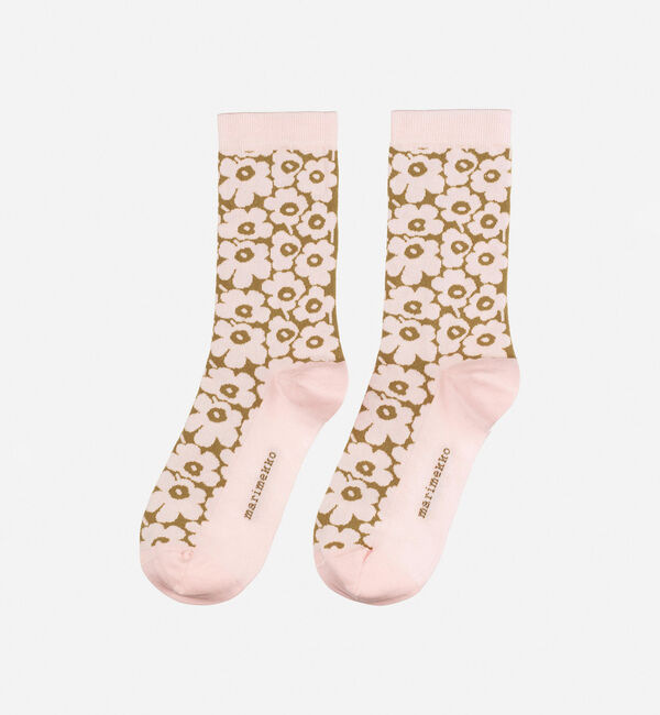Marimekko「Linjaus Pikkuinen Unikko ソックス」|ソックス|ﾗｲﾄﾋﾟﾝｸ&times;ﾍﾞｰｼﾞｭ