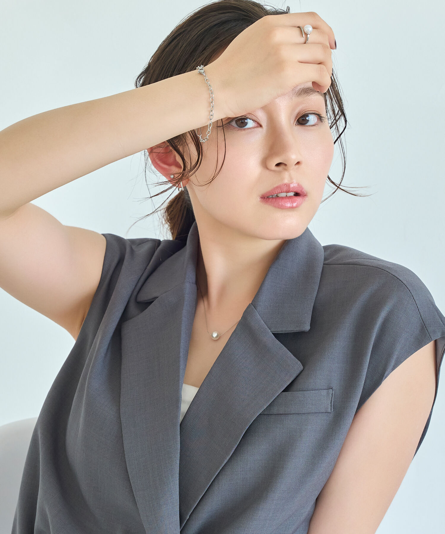 Phoebe「【金属アレルギー対応】ドローラップパールビジューリング　シルバー」|リング|