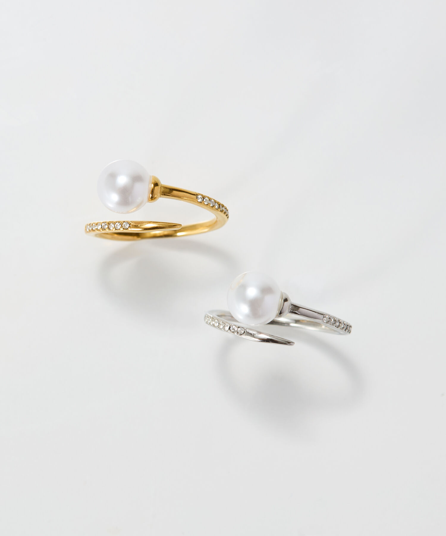 Phoebe「【金属アレルギー対応】ドローラップパールビジューリング　シルバー」|リング|