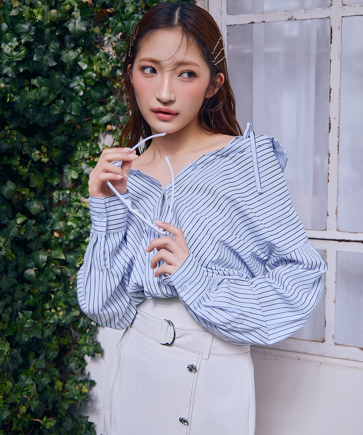 REDYAZEL「バイカラーステッチカッティングハイウエストタイトロングスカート」|タイト|