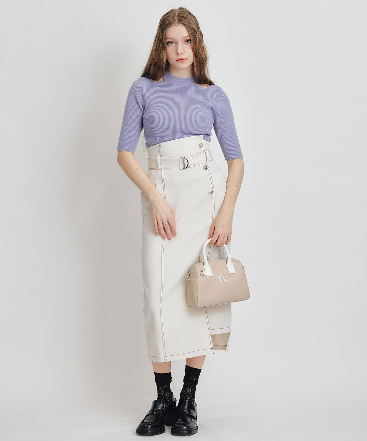 REDYAZEL「バイカラーステッチカッティングハイウエストタイトロングスカート」|タイト|