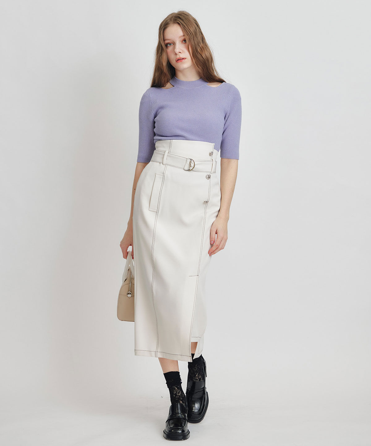 REDYAZEL「バイカラーステッチカッティングハイウエストタイトロングスカート」|タイト|