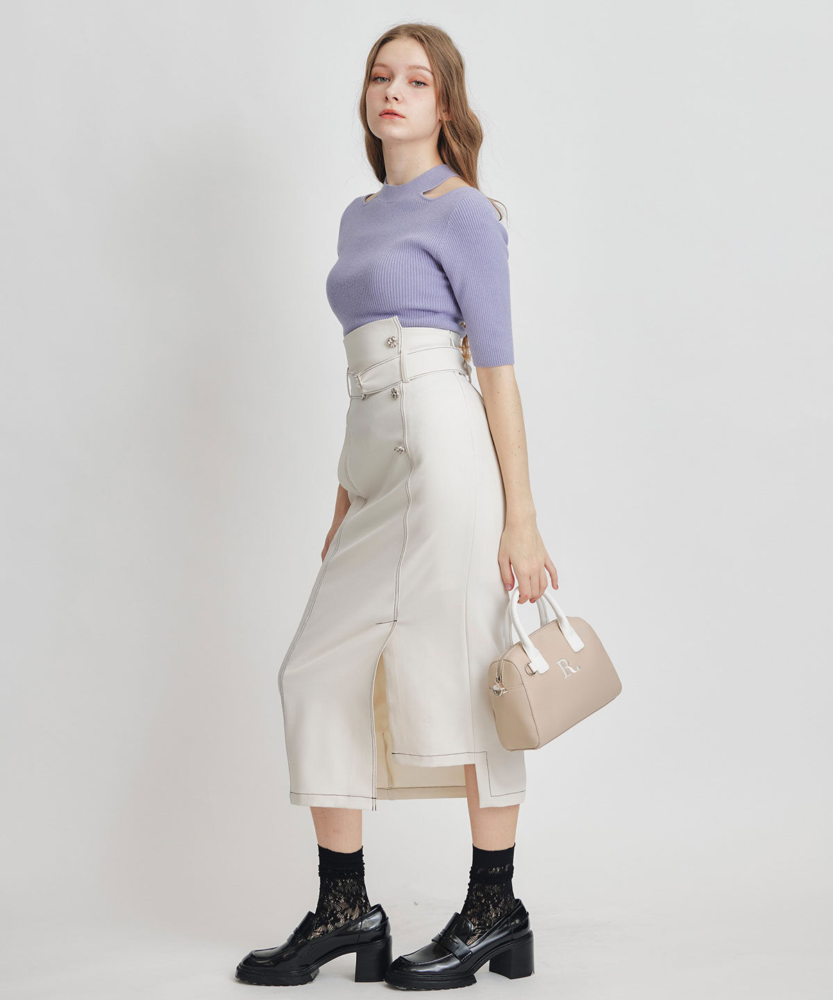 REDYAZEL「バイカラーステッチカッティングハイウエストタイトロングスカート」|タイト|