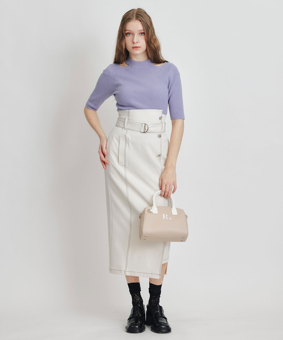 REDYAZEL「バイカラーステッチカッティングハイウエストタイトロングスカート」|タイト|