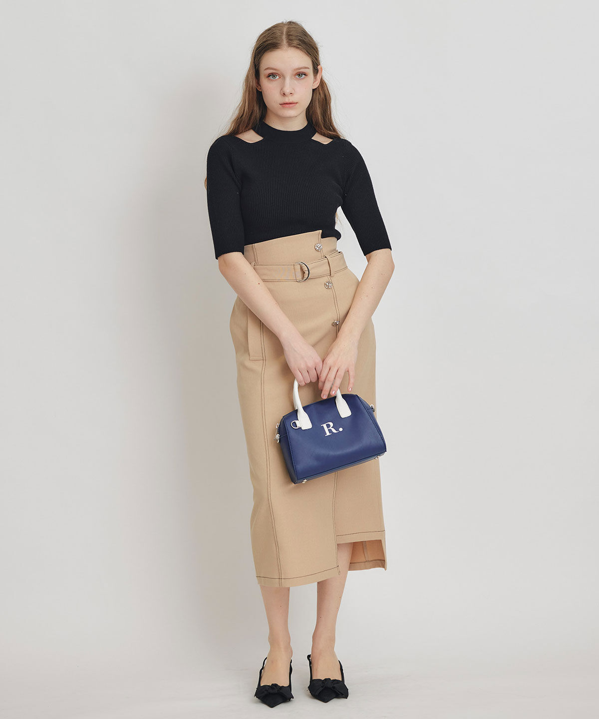 REDYAZEL「バイカラーステッチカッティングハイウエストタイトロングスカート」|タイト|