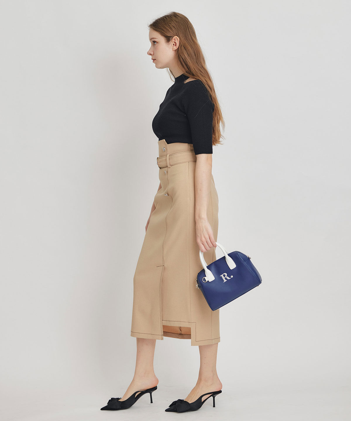 REDYAZEL「バイカラーステッチカッティングハイウエストタイトロングスカート」|タイト|