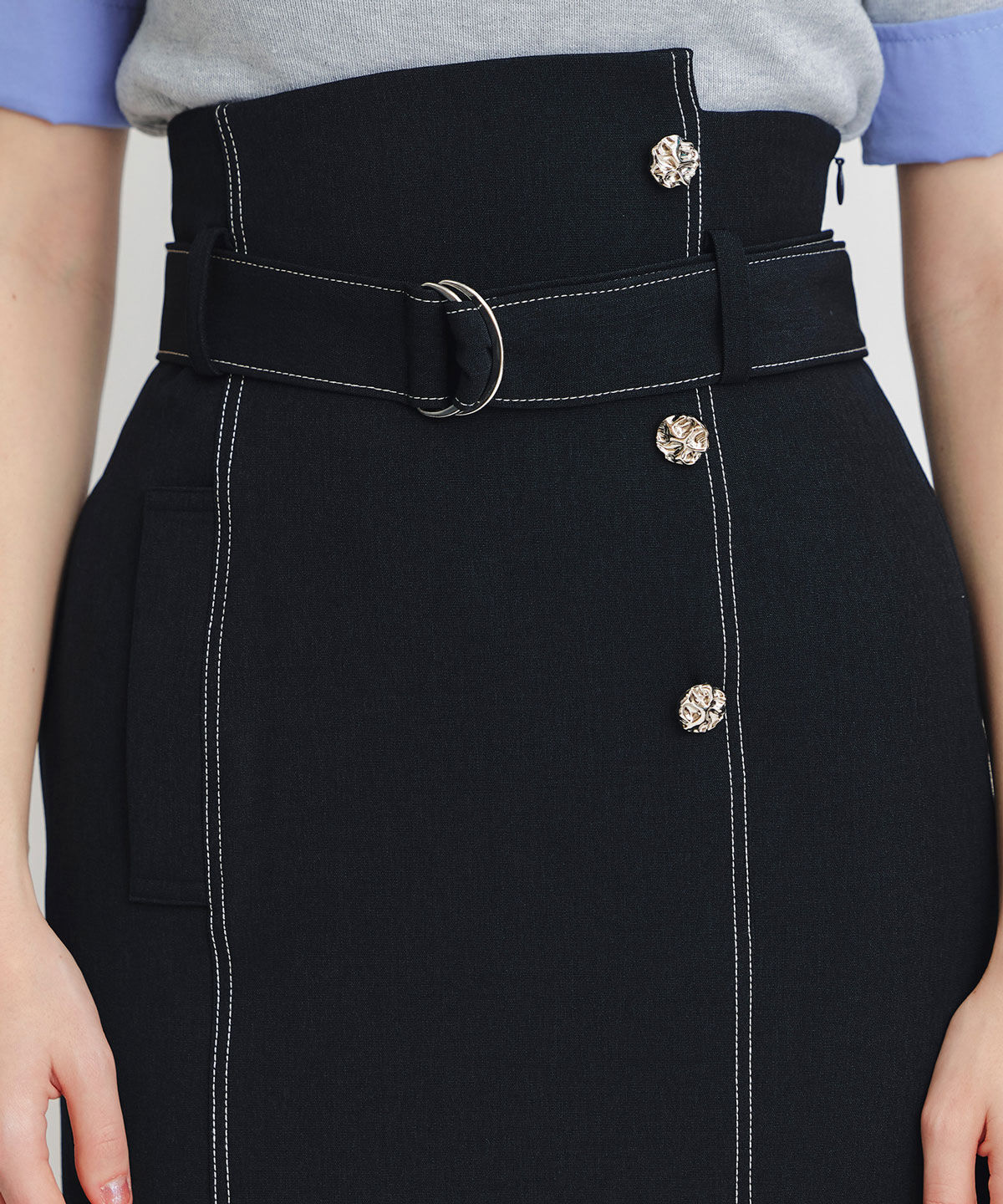 REDYAZEL「バイカラーステッチカッティングハイウエストタイトロングスカート」|タイト|