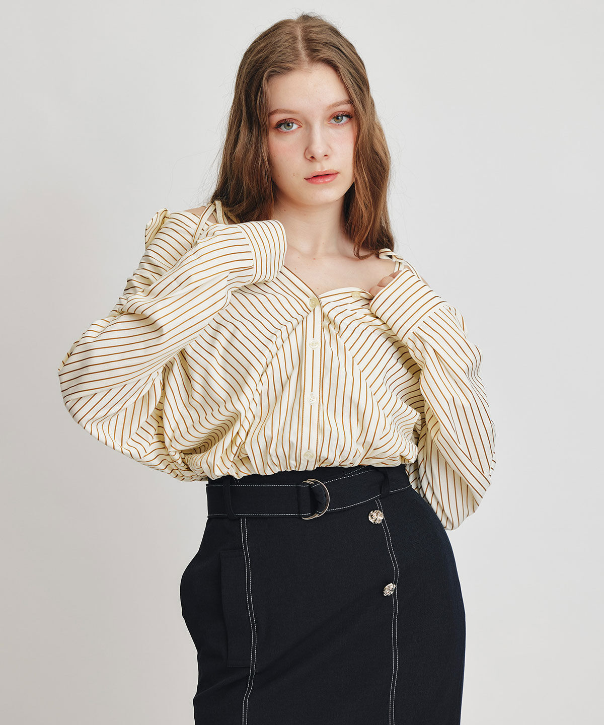 REDYAZEL「バイカラーステッチカッティングハイウエストタイトロングスカート」|タイト|