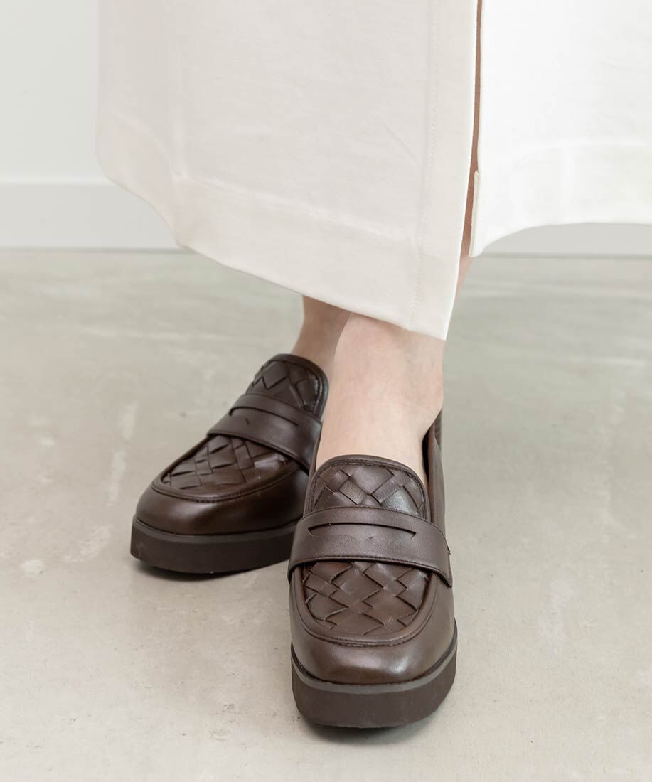  「ウーブンデザインヒールローファー」|ローファー|