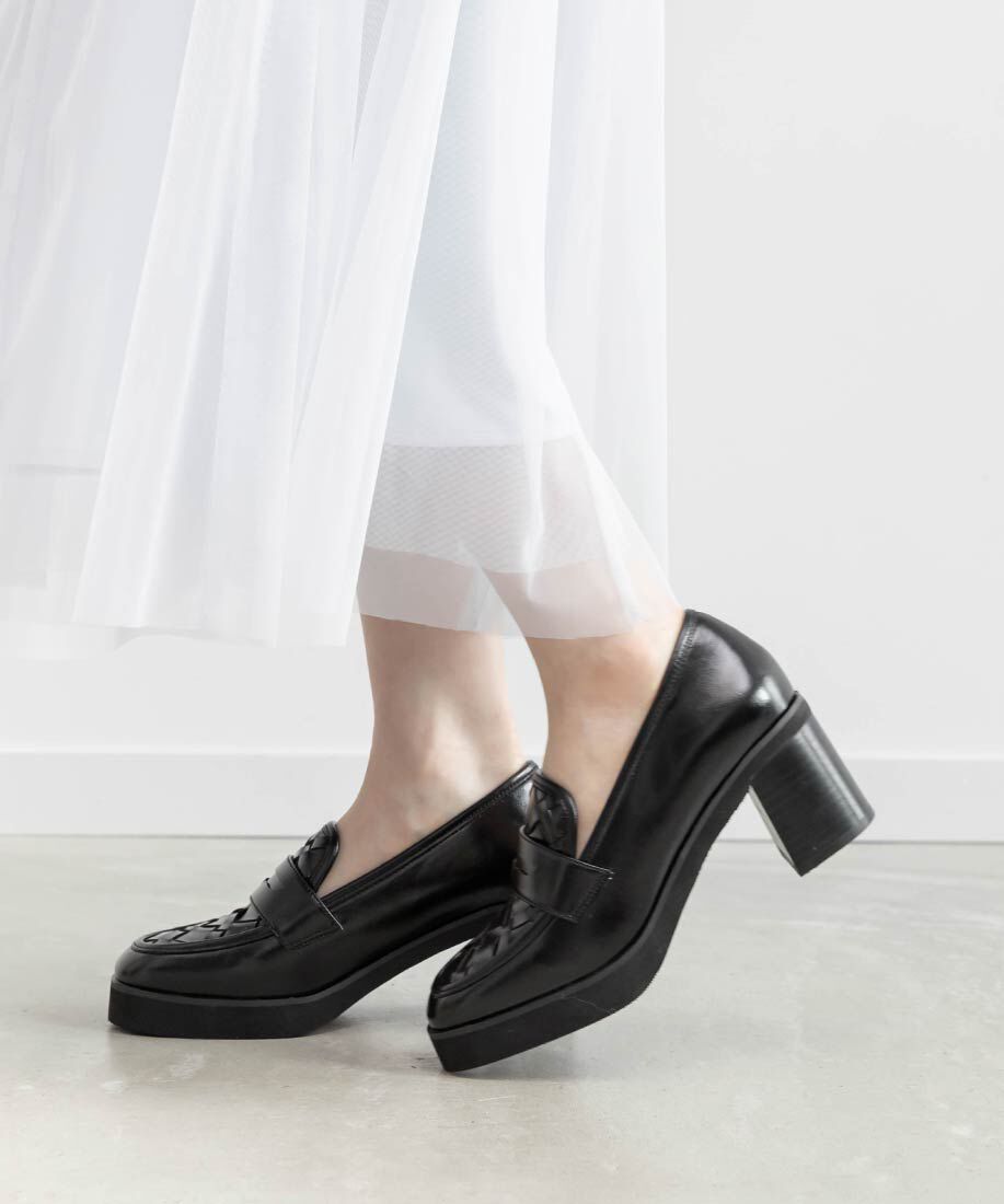  「ウーブンデザインヒールローファー」|ローファー|