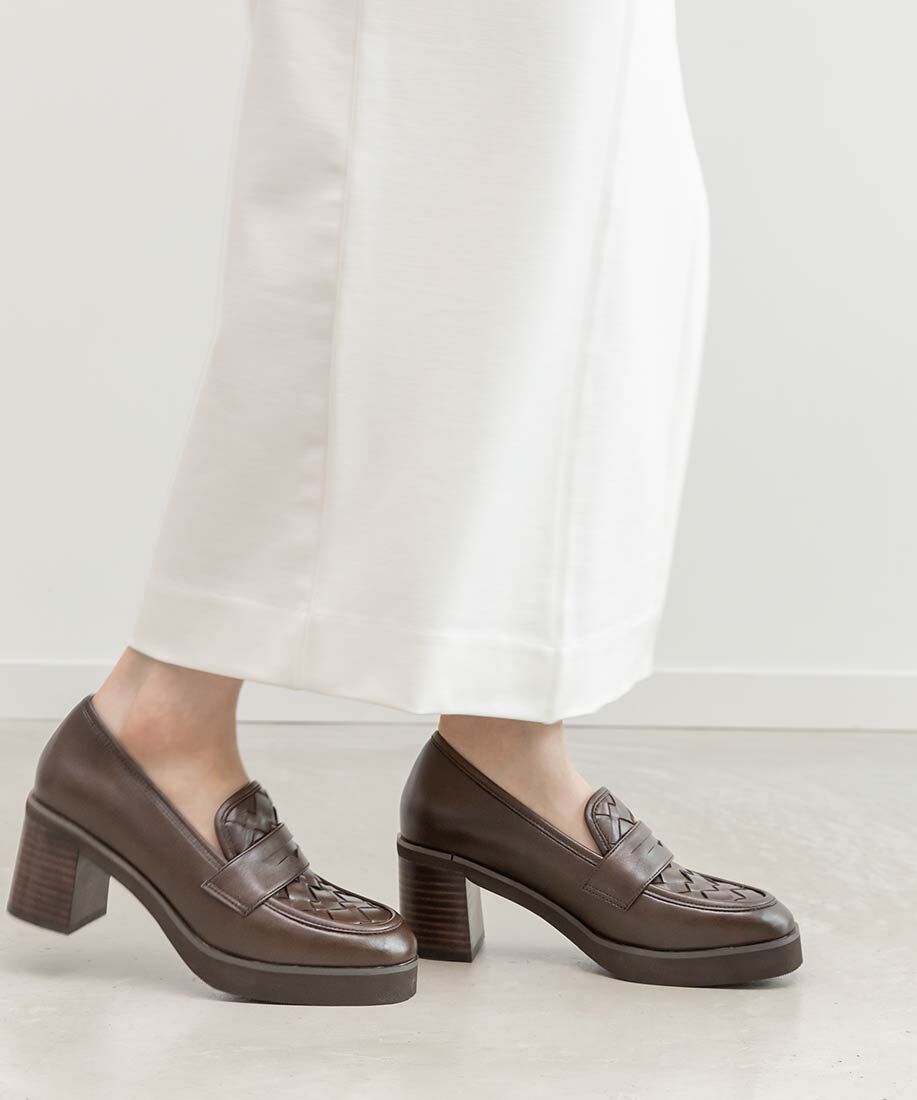  「ウーブンデザインヒールローファー」|ローファー|