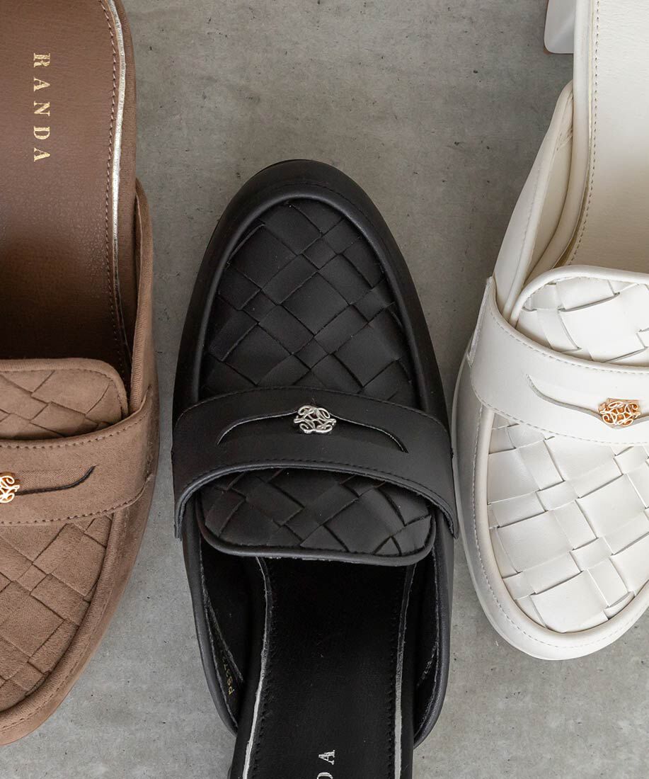  「ウーブンデザインミュールローファー」|ルームシューズ|