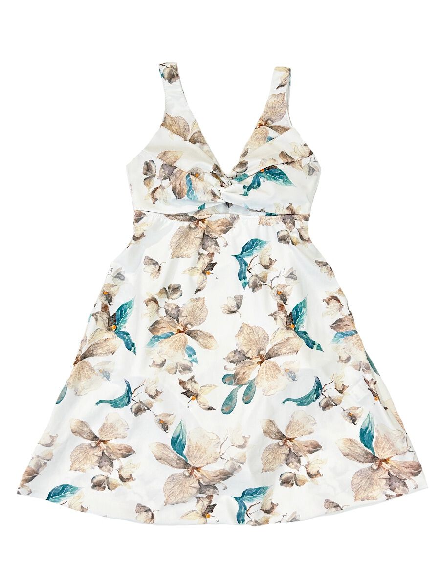 Riberce「【大人水着】ラグジィフラワーAラインワンピース水着」|コンビネゾン|ホワイト