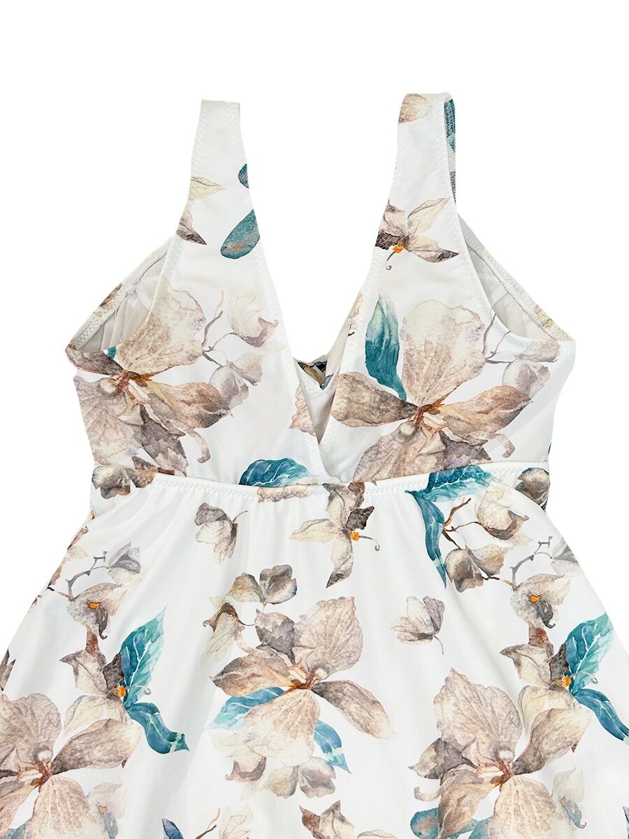 Riberce「【大人水着】ラグジィフラワーAラインワンピース水着」|コンビネゾン|