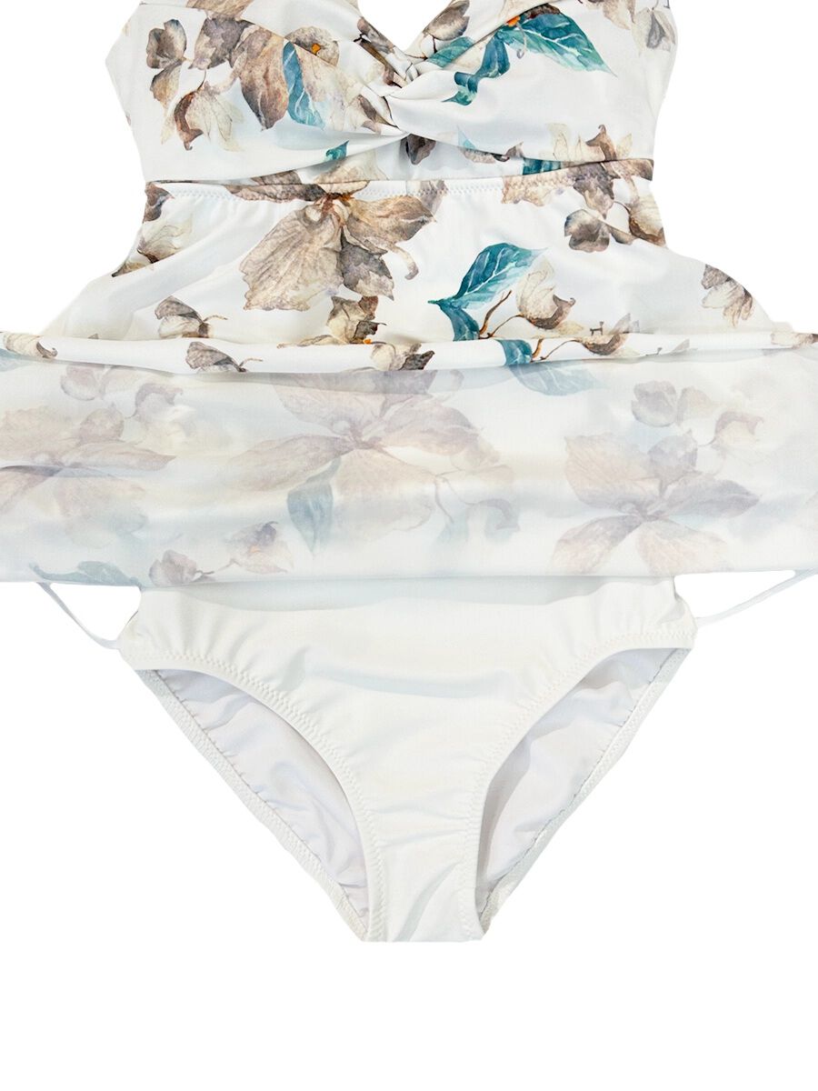 Riberce「【大人水着】ラグジィフラワーAラインワンピース水着」|コンビネゾン|