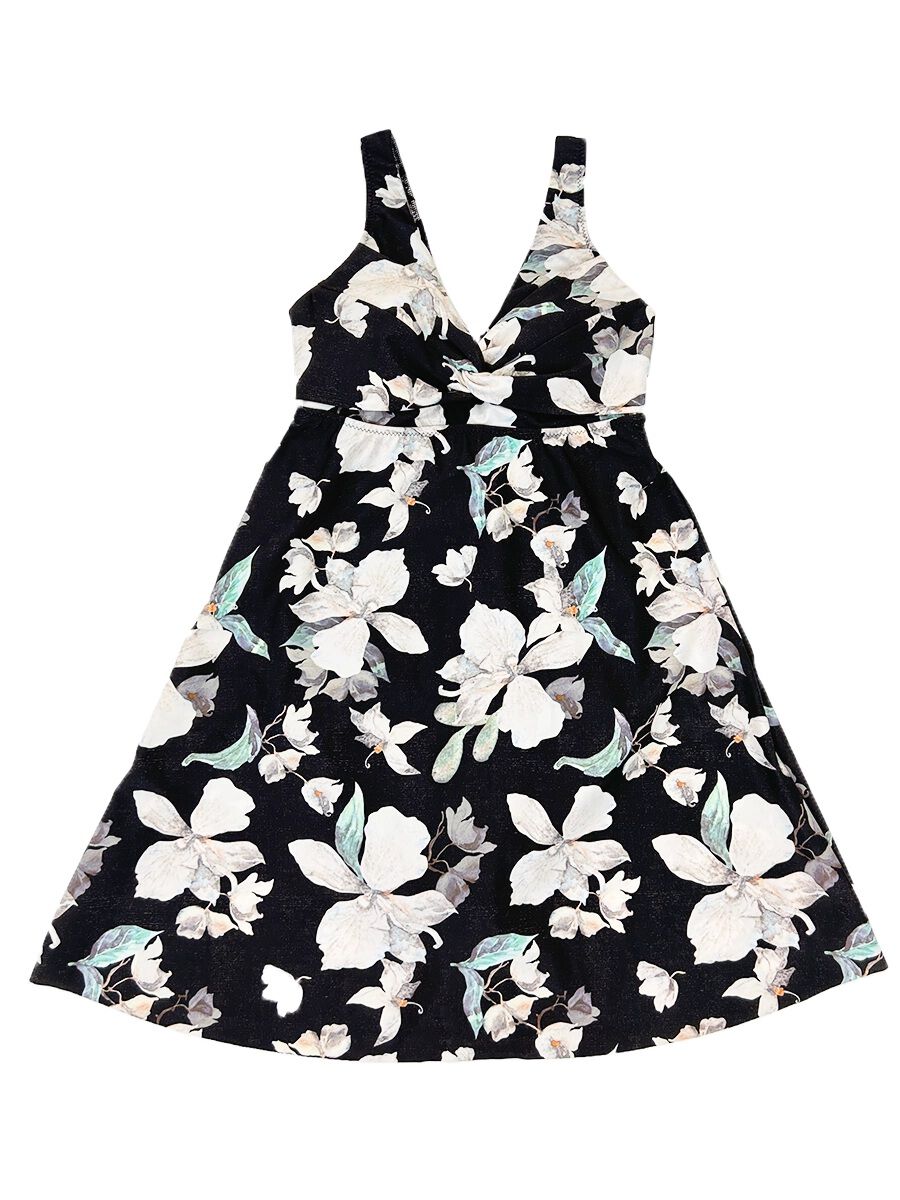 Riberce「【大人水着】ラグジィフラワーAラインワンピース水着」|コンビネゾン|