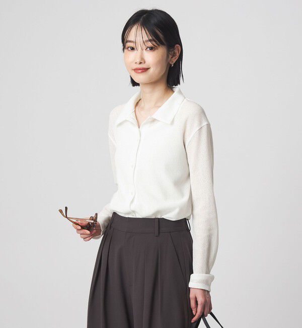 UNITED ARROWS green label relaxing「シアー サーマル ポロカーディガン」|カーディガン|OFF WHITE