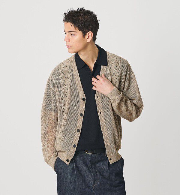 BEAUTY&YOUTH UNITED ARROWS「アイレットパターン シアー カーディガン 」|カーディガン|BEIGE