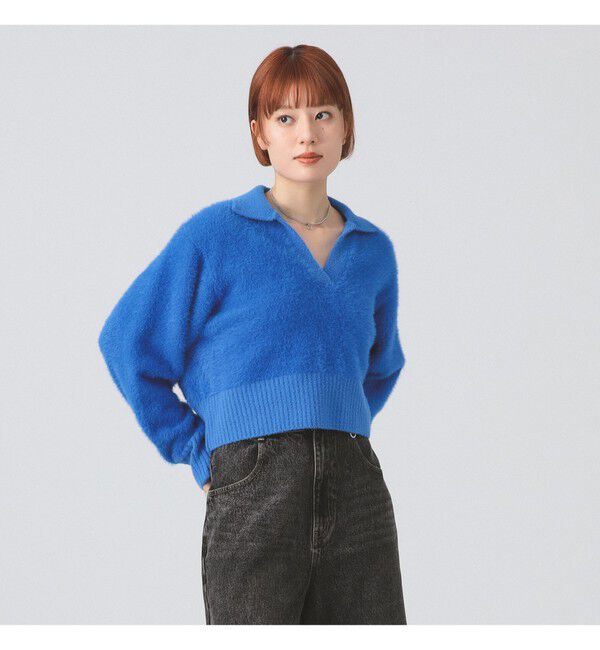 Ray BEAMS 「フェザー シャギー スキッパー ニット」|ニット・セーター|BLUE