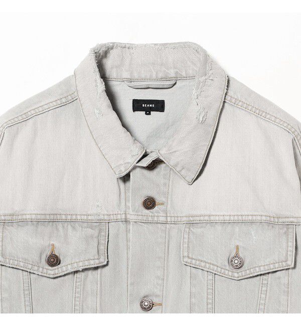 BEAMS「ワイドショート ダメージ デニム ジャケット」|ブルゾン・スタジャン|